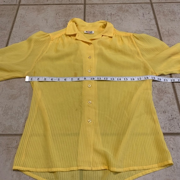 Vintage 70s/80s Mister Leonard Yellow Stripe Puffy Sleeve Button-Up Blouse S/M - Picture 4 of 6